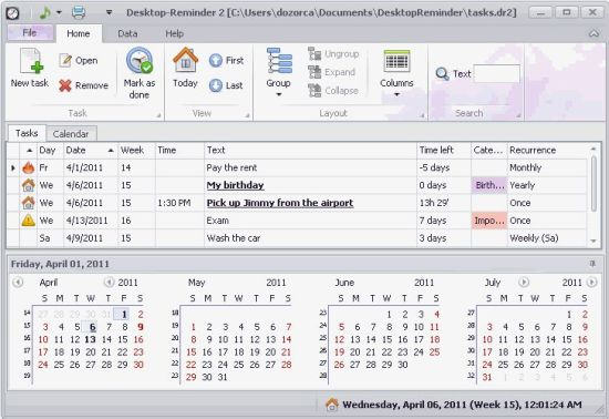 Desktop Calendar Reminder v2.105 英文綠色版圖1