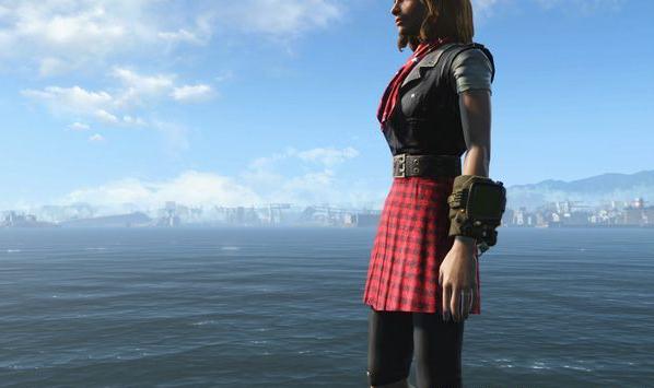 輻射4黑色夾克紅色格子裙mod