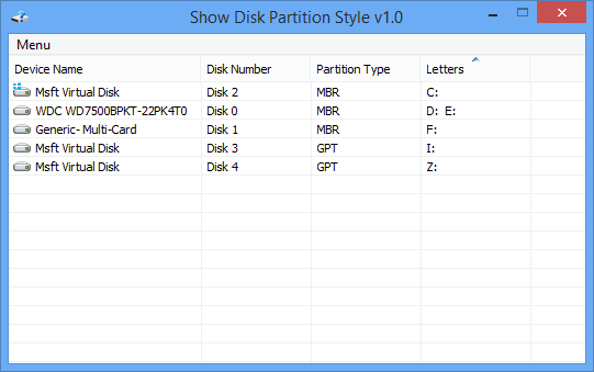 Show Disk Partition Style