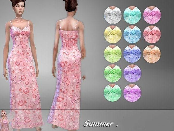 模擬人生4粉色吊帶連衣裙MOD